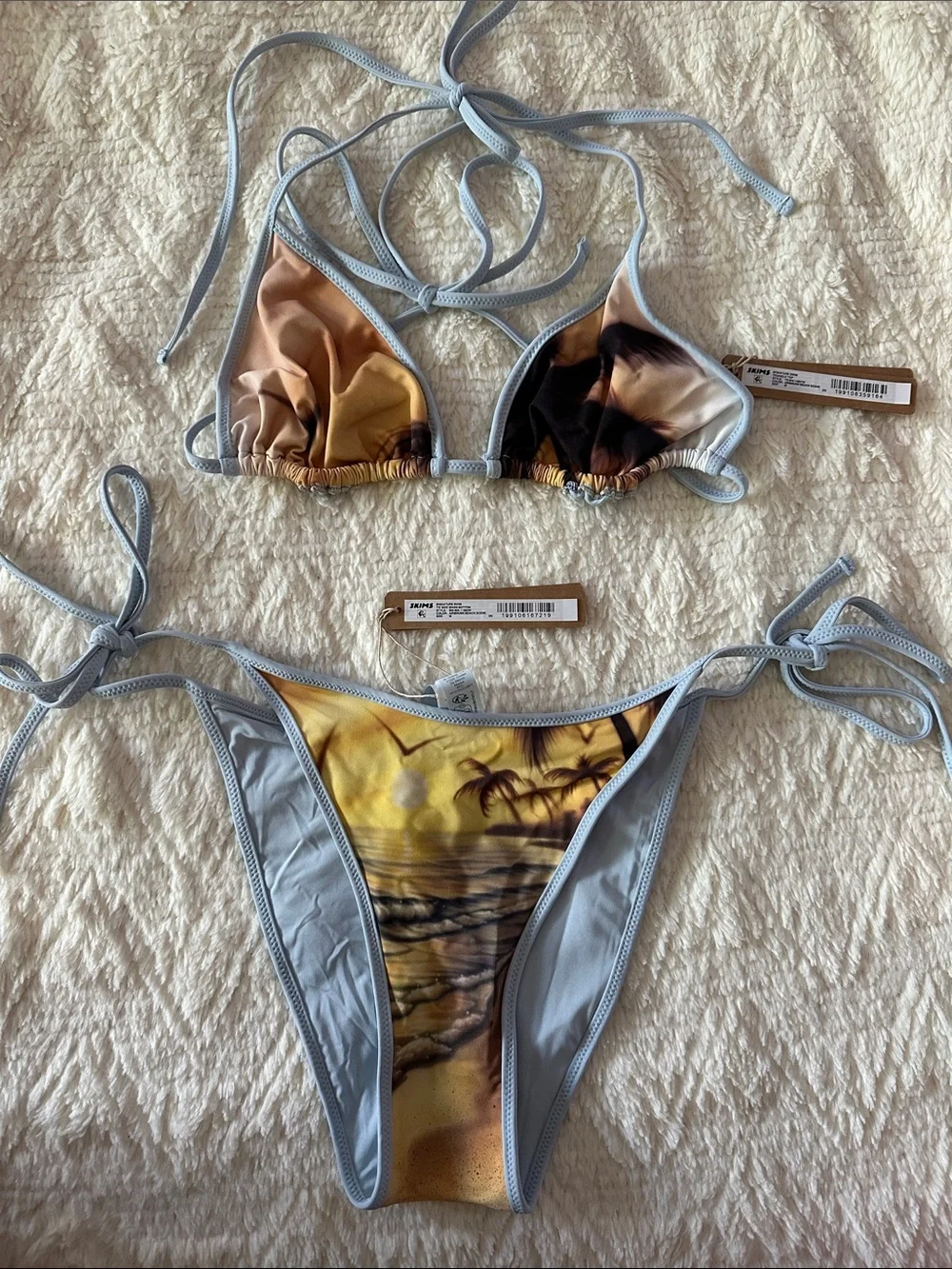 SKIMS Signature Swim Tie Side Bikini Set - Beach Scene NWT